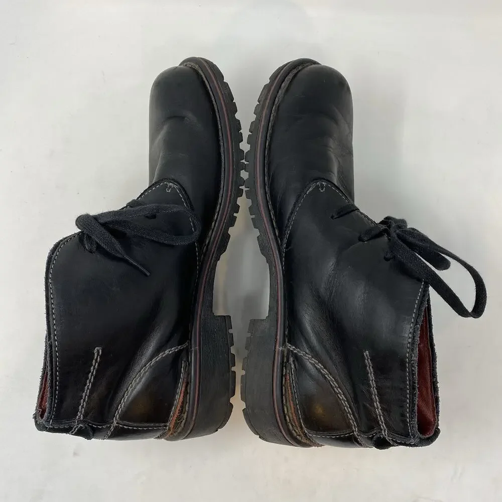 Clarks Chukka Ankle Boots Size 8 Black Leather Rugged Distressed Lug Sole